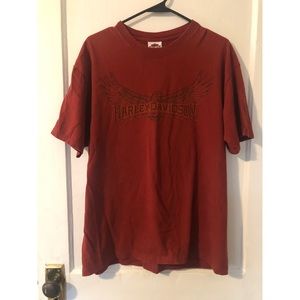 Harley Davidson Orange Red Eagle Printed T-shirt NC Size L Vintage Classic